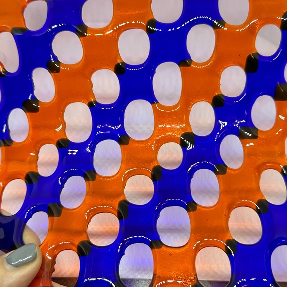 orange and blue wavy fused glass sun catcher - 8x12 inches - Picture 6 of 7